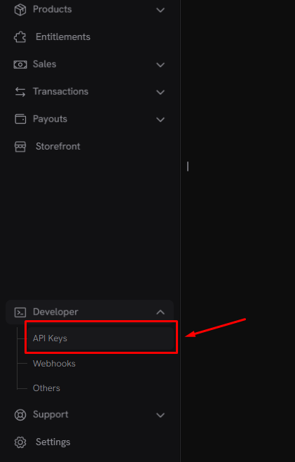 api keys menu