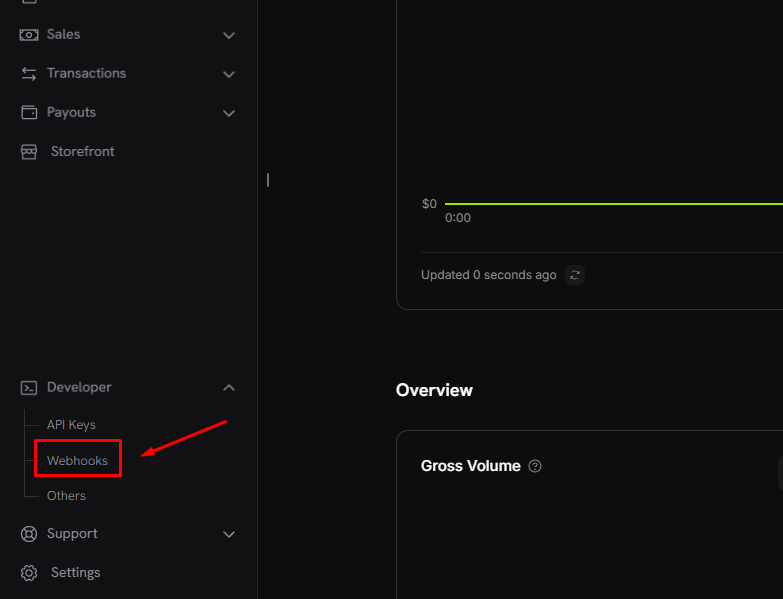 webhooks menu