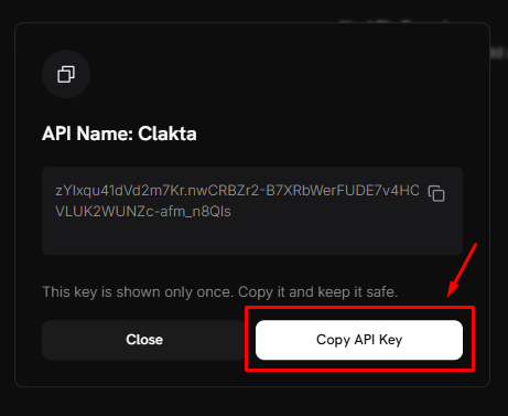 copy api key dialog